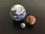 Earth, Moon & Mars to scale