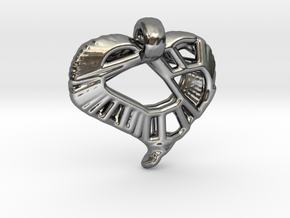 Voronoi Stylized Heart Pendant in Fine Detail Polished Silver