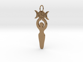 Triple Moon Goddess Pentacle Pendant in Natural Brass