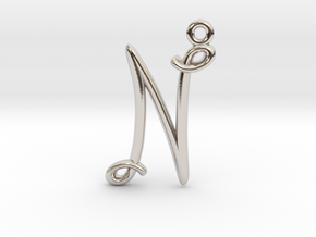 N Initial Charm in Rhodium Plated Brass