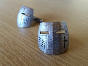 Knight Helmet Cufflinks in Polished Nickel Steel