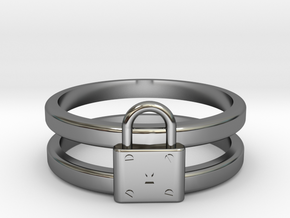 Padlock Double-banded Ring in Fine Detail Polished Silver