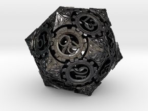 Steampunk D20 (Spindown) in Polished and Bronzed Black Steel