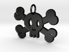 Cute Skull With Bones Pendant Charm in Matte Black Steel