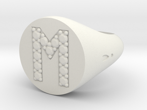 Ring Chevalière Initial "M"  in White Natural Versatile Plastic