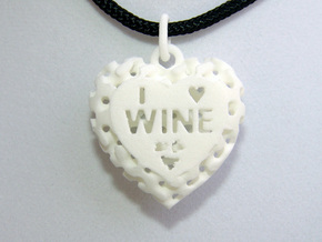 Heart Pendant I Love Wine in White Natural Versatile Plastic
