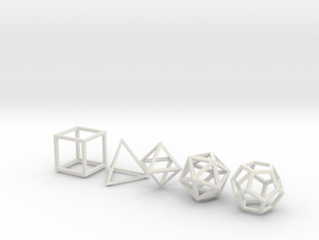 Platonic Solids (set of 5) in White Natural Versatile Plastic