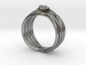 Romantic Rose ring with leaves in Polished Silver: 6 / 51.5