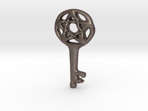 Pentacle Skeleton Key Charm in Polished Bronzed Silver Steel