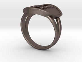Custom Shield Ring in Polished Bronzed Silver Steel: 8 / 56.75