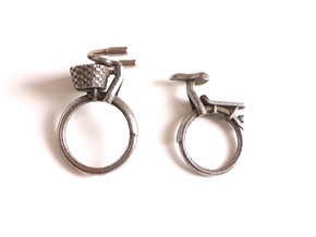 Bicycle Rings - Front Portion with Basket  in Polished Bronzed Silver Steel: 7 / 54
