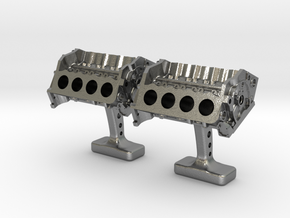 V8 Engine Cufflinks in Natural Silver