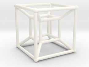Tesseract - 4d Hypercube - E4 in White Processed Versatile Plastic