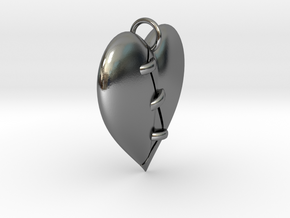 Patched Heart in Polished Silver