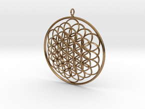 Flower Of Life Pendant - w Loopet - 6cm in Natural Brass