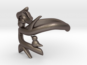 Two Birds on a Branch v2 - size 8 in Polished Bronzed Silver Steel