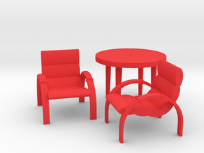 Patio Table With 2 Chairs in Red Processed Versatile Plastic