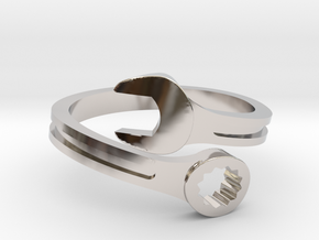 Drive Girl. Spanner ring. Speed and drive. in Rhodium Plated Brass: 7 / 54