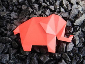 Origami Elephant  in Red Processed Versatile Plastic