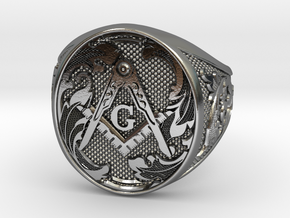 Masonic Geometry Signet Ring in Polished Silver
