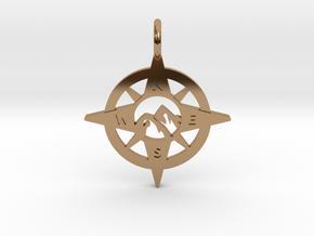 Compass and Mountains Pendant in Polished Brass