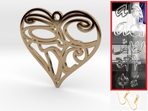 Personalised Harrington Font Heart Earring (002) in Polished Brass