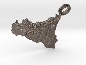 Sicily Realistic Keychain [with custom text] in Polished Bronzed Silver Steel