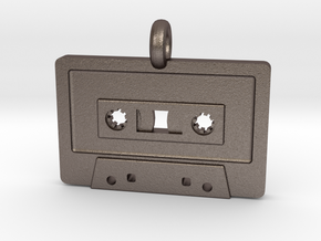 Cassette Tape Pendant in Polished Bronzed Silver Steel