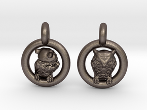 Owl Earrings in Polished Bronzed Silver Steel