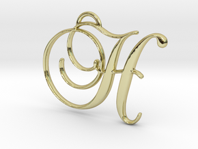 Elegant Script Monogram H Pendant Charm in 18k Gold Plated Brass
