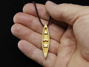 Canoe - Pendant + Paddles inside in Polished Gold Steel