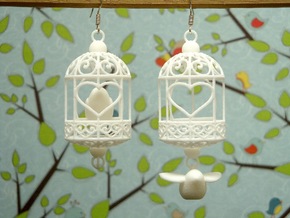 Bird in a Cage Earrings 01 in White Natural Versatile Plastic