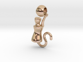 Playful Cat with Ball_Old in 14k Rose Gold Plated Brass