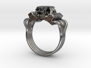 Chevy Corvette V8 Engine Ring  in Polished Silver