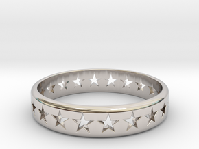 Stars Around (5 points, cut through, thick) - Ring in Rhodium Plated Brass: 7 / 54
