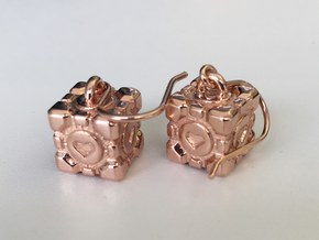 Portal Companion Cube Earrings in 14k Rose Gold Plated Brass