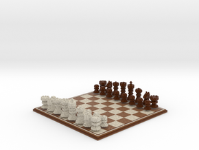 3D Pixel Chess Set - Wooden in Full Color Sandstone