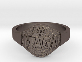 Maga Hashtag Ring in Polished Bronzed Silver Steel: 9 / 59