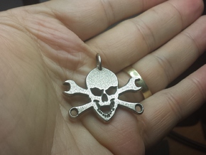 Skull and cross toolkeys Pendant in Polished Bronzed Silver Steel