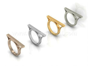 Asymmetric Bar Ring with Geometric Pyramid Pattern in Fine Detail Polished Silver: 8 / 56.75