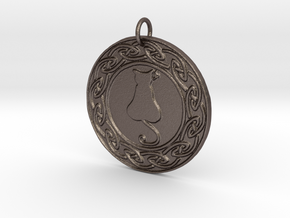 Celtic Cat Pendant in Polished Bronzed Silver Steel