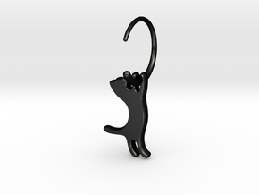 hanging cat earring small in Matte Black Steel