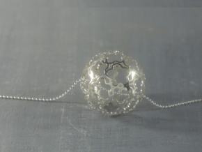 Pendant Flower Ball 28 in Fine Detail Polished Silver