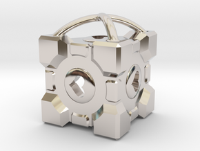 1" Portal Companion Cube Pendant in Rhodium Plated Brass