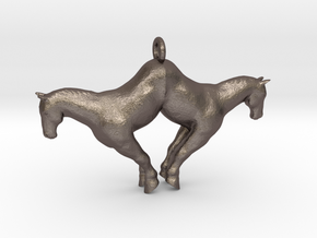 double horse pendant small in Polished Bronzed Silver Steel