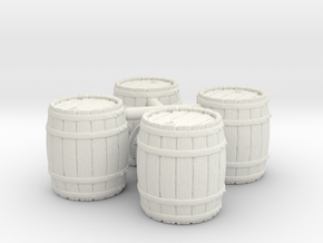 Open Wooden Barrel, x4, 28mm Scale in White Natural Versatile Plastic