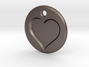 Inset Heart Pendent in Polished Bronzed Silver Steel