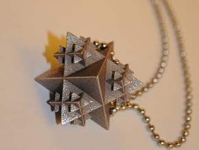 Tetrahedron Fractal Pendant in Polished Bronzed Silver Steel