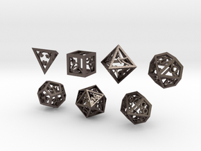 Open Hollow Polyhedral Dice Set in Polished Bronzed Silver Steel