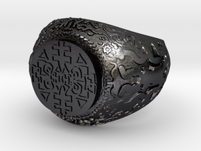 Tribal totem ring in Polished and Bronzed Black Steel: 10 / 61.5